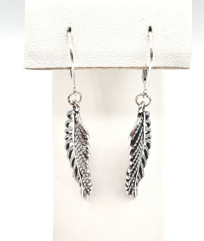 STERLING CZ FEATHER DANGLE EARRING
