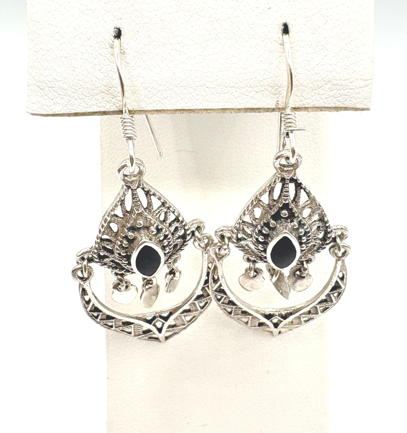 STERLING ARTISAN ONYX DANGLE EARRING