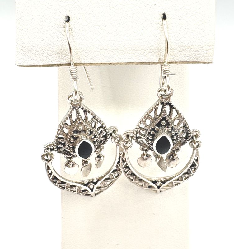 STERLING ARTISAN ONYX DANGLE EARRING