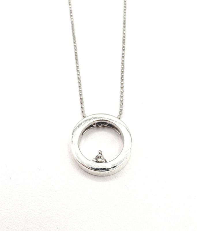 STERLING CIRCLE WITH DIAMOND PENDANT WITH CHAIN 18"