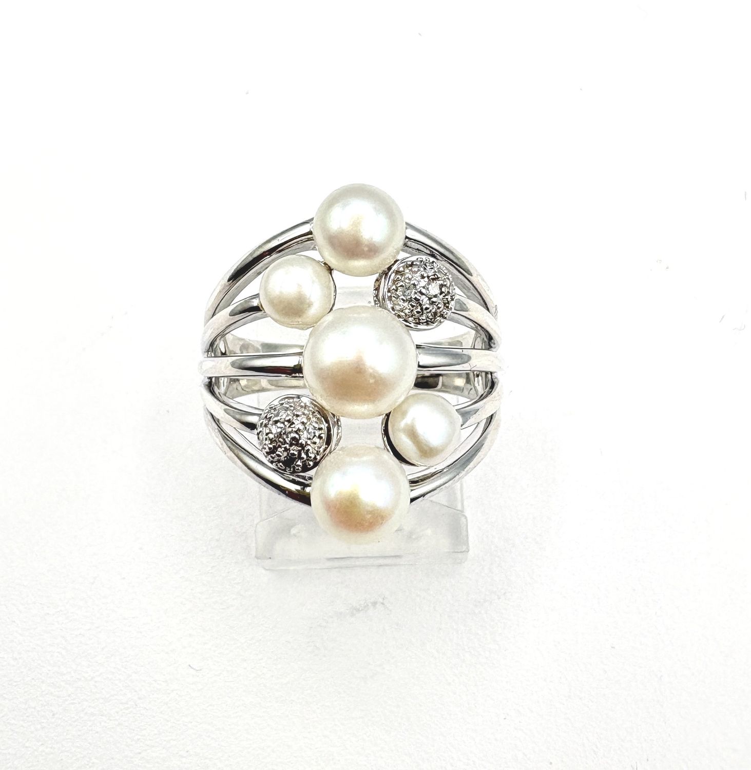STERLING FRESH WATER PEARL &amp; CZ RING SIZE 7