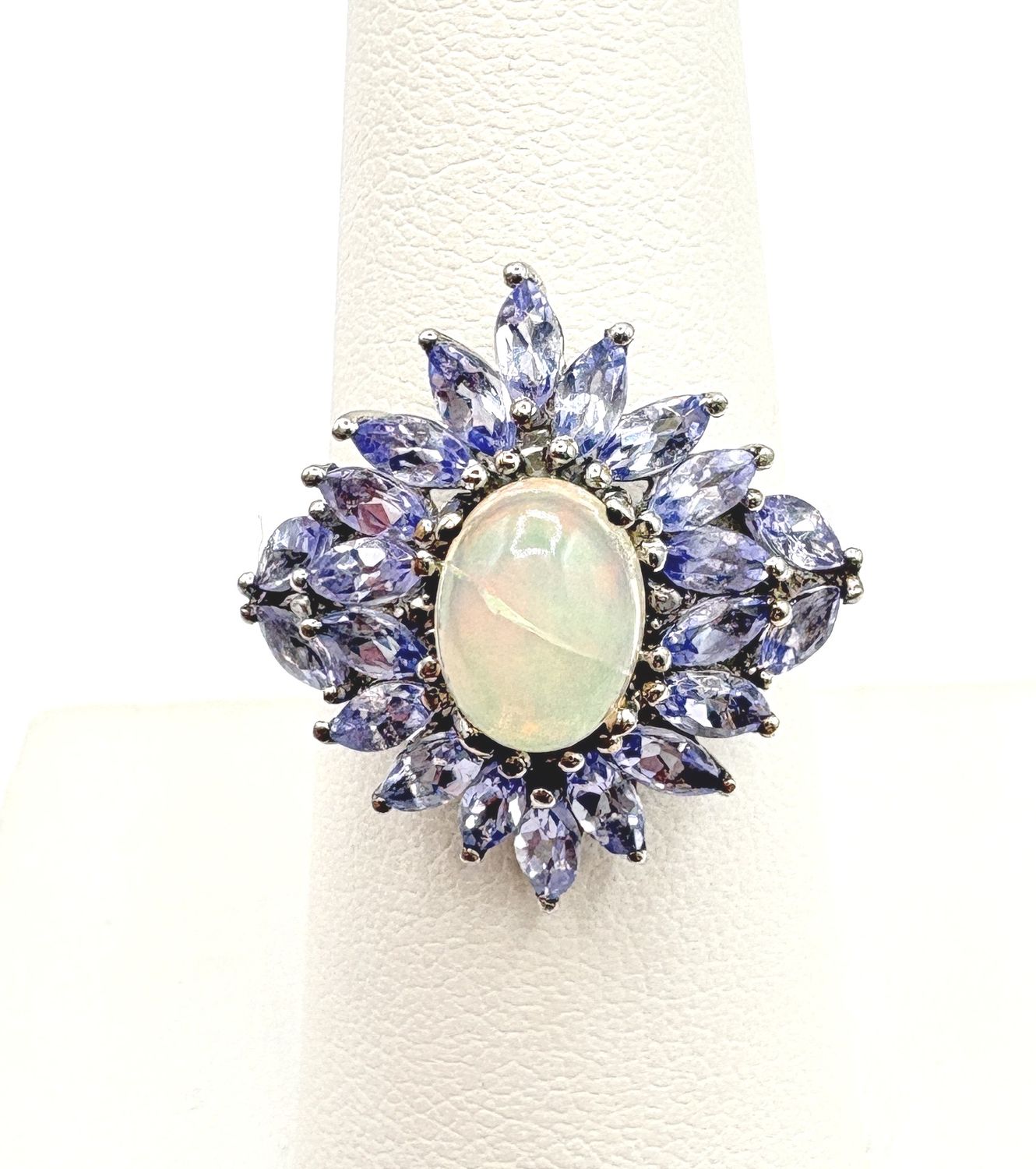 STERLING TANZANITE &amp; OPAL RING SIZE 7