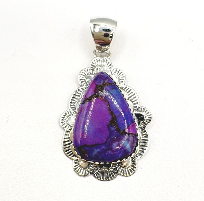 STERLING PURPLE COPPER TURQUOISE PENDANT WITH CHAIN 18"