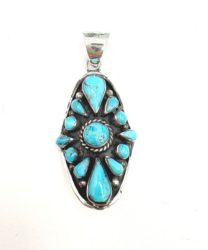 STERLING TURQUOISE STARBURST PENDANT WITH CHAIN 18"
