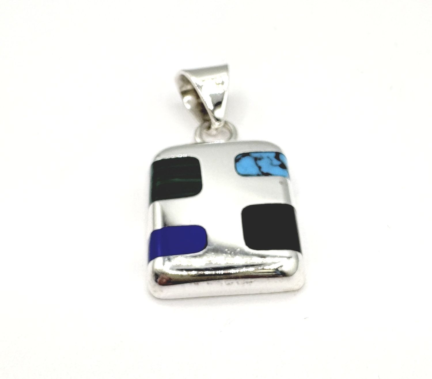 STERLING TURQUOISE &amp; MULTI STONE PENDANT WITH CHAIN 18"