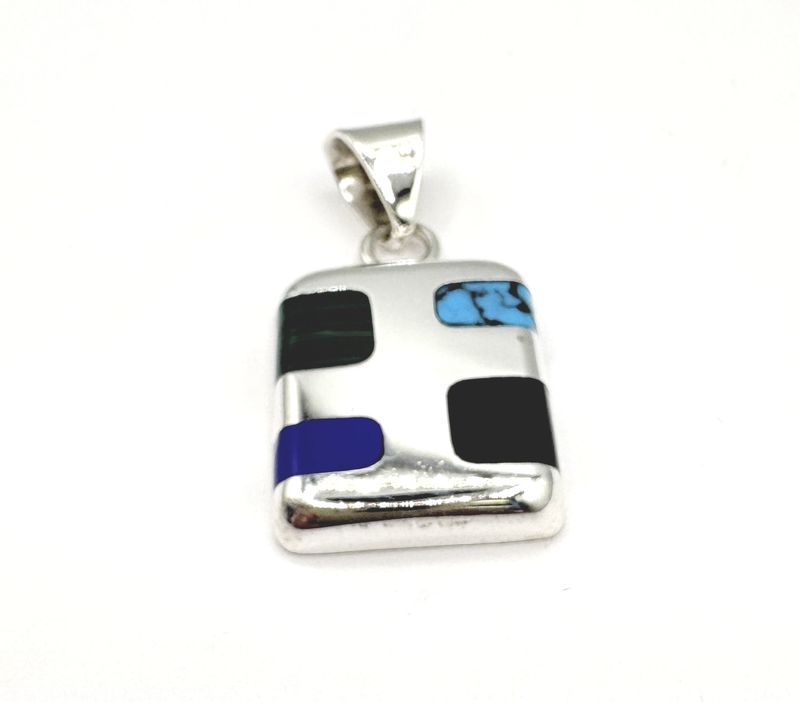STERLING TURQUOISE &amp; MULTI STONE PENDANT WITH CHAIN 18"