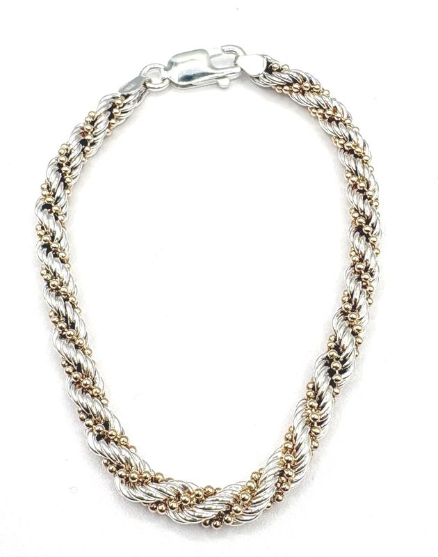 STERLING GOLD PLATED TWISTED ROPE BRACELET 8"