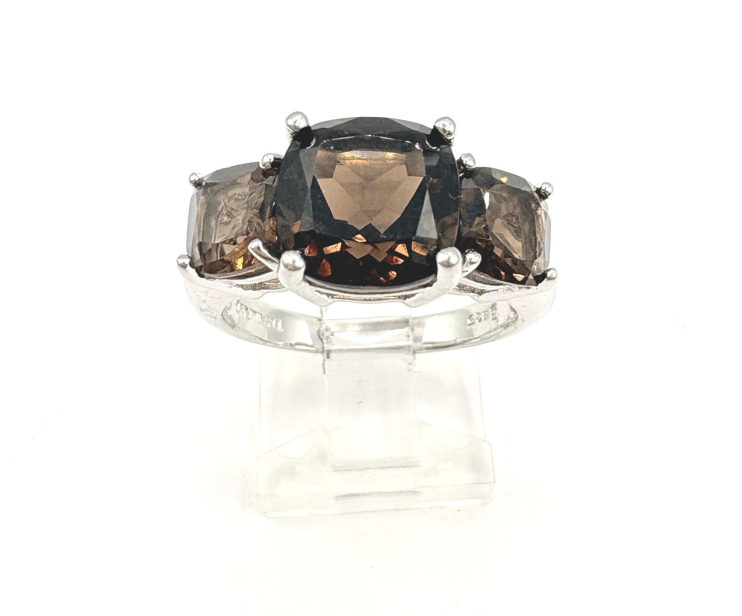 STERLING 3 SMOKEY TOPAZ RING SIZE 8