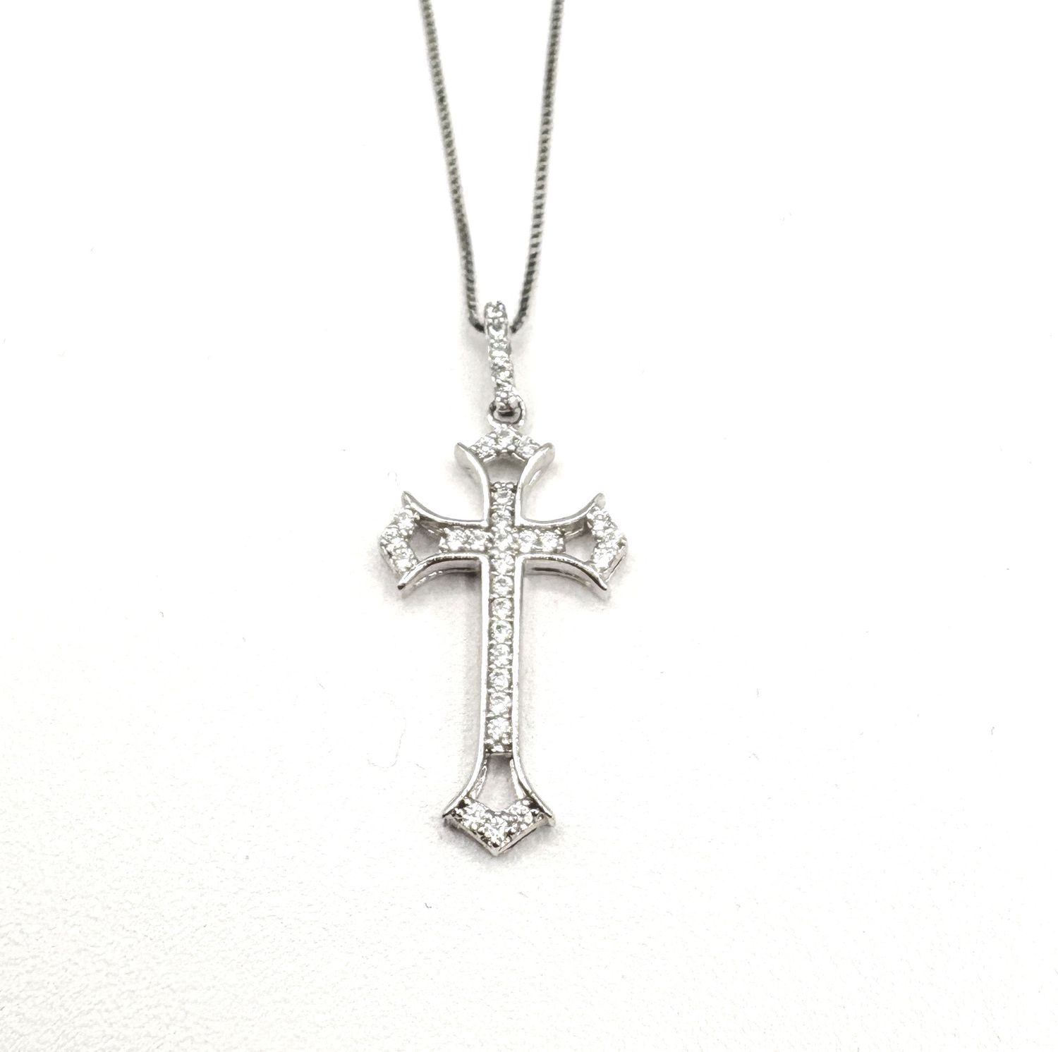STERLING CZ ORNATE CROSS WITH CHAIN 18"