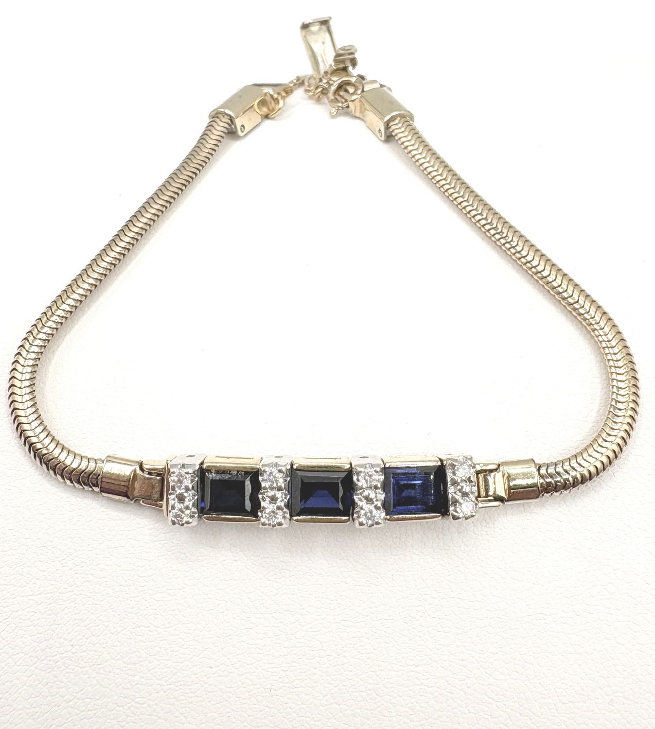 GOLD FILLED BLUE &amp; CLEAR STONE BRACLELET 7.5"