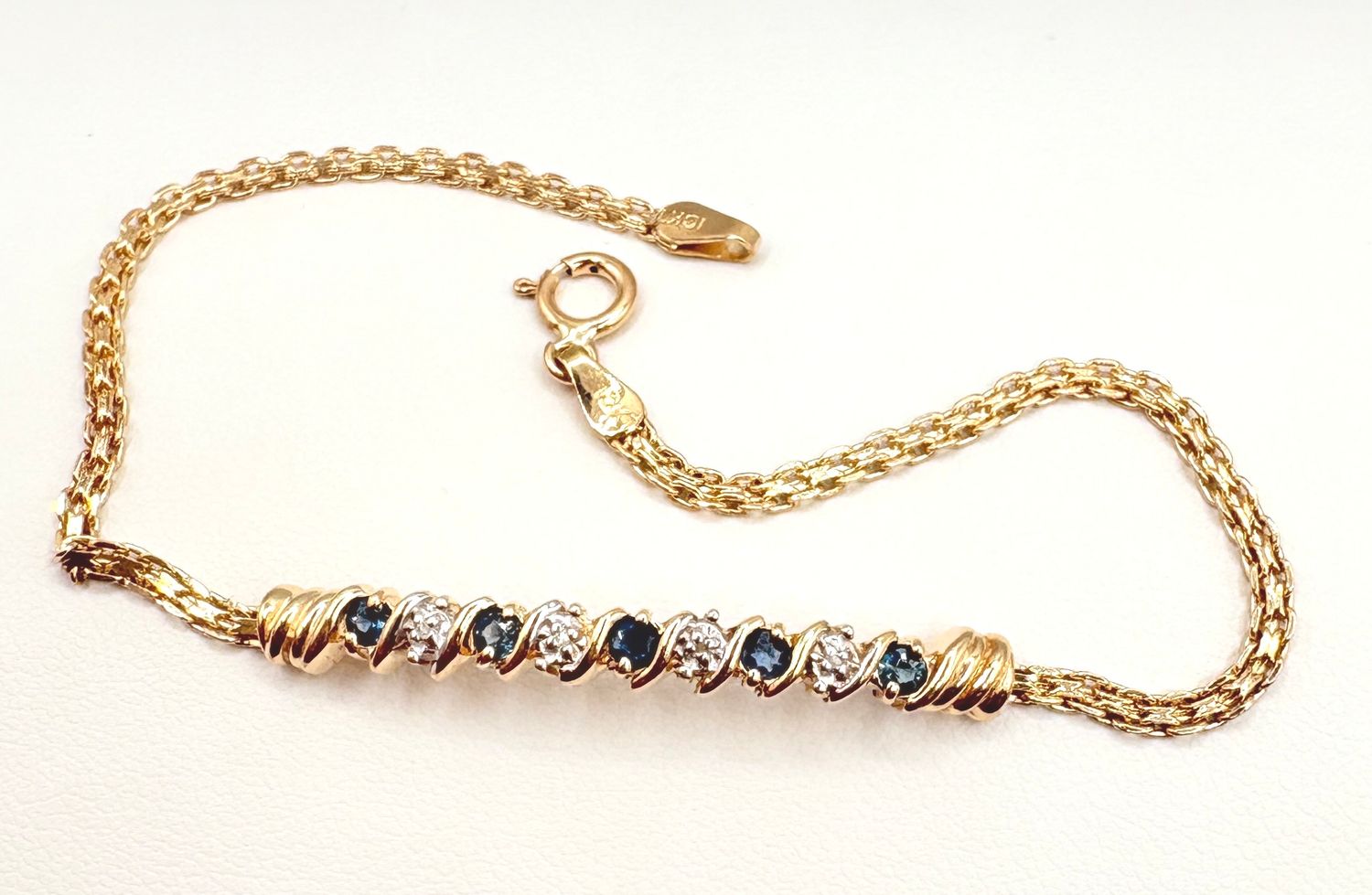 10KY SAPPHIRE &amp; DIAMOND WOVEN BRACELET 7"