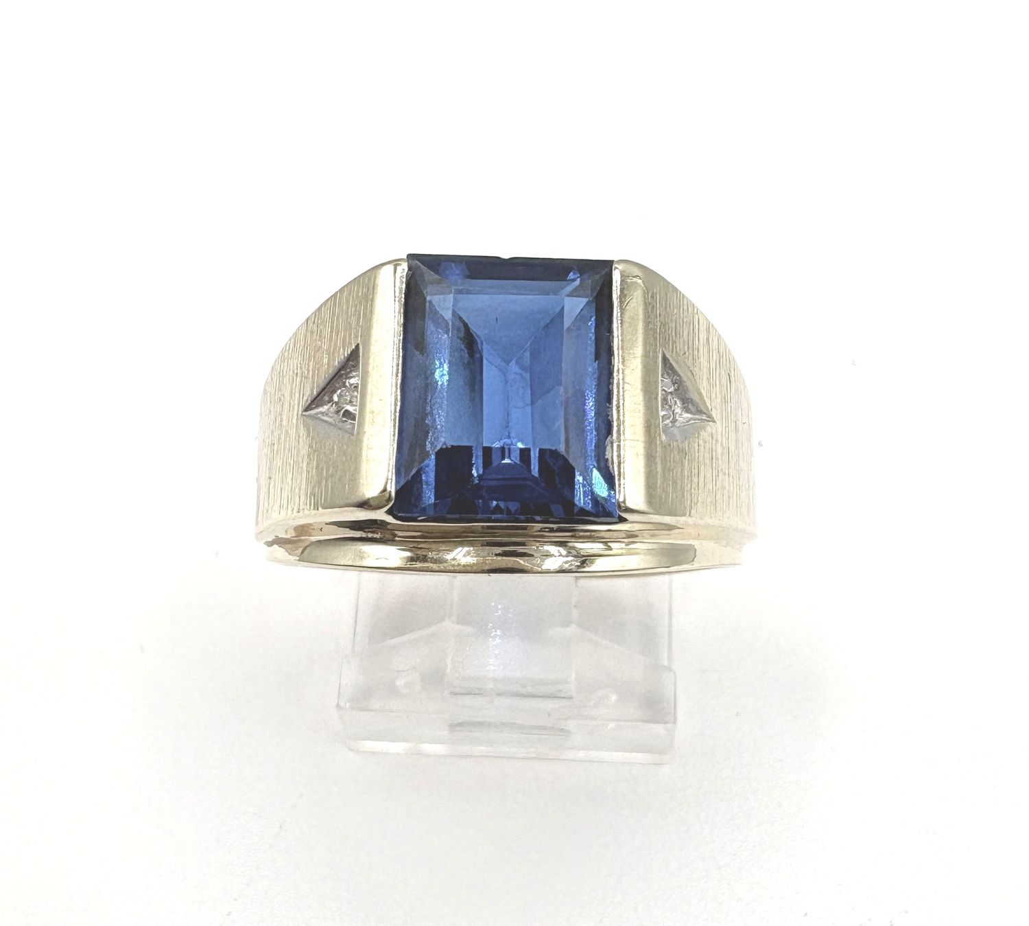 10KY MEN'S BLUE STONE RING SIZE 8