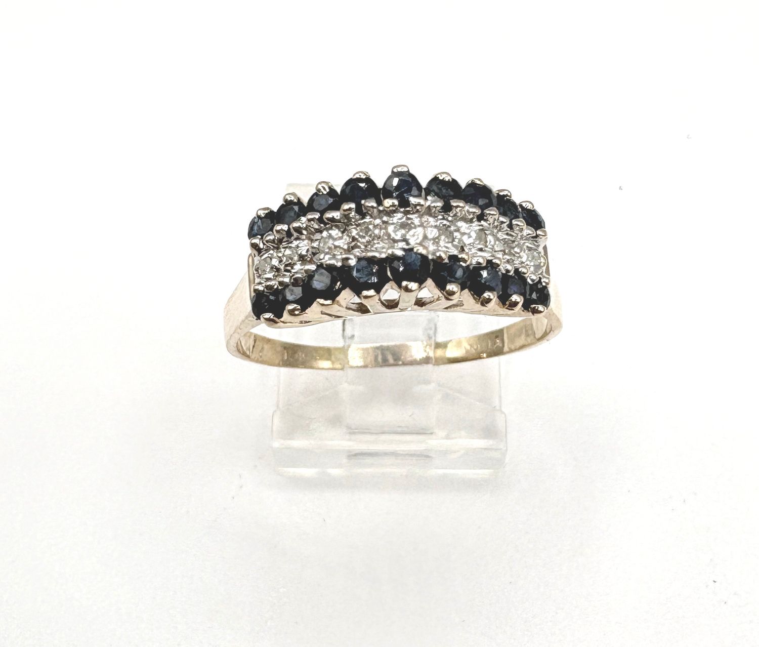 10KY SAPPHIRE &amp; DIAMOND PYRAMID RING SIZE 9.5