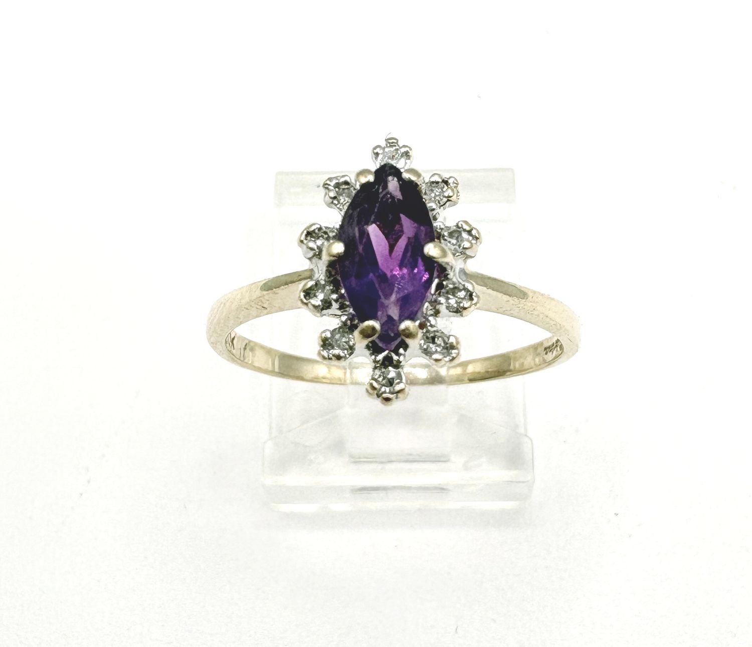 10KY AMETHYST WITH DIAMOND HALO RING SIZE 7.75
