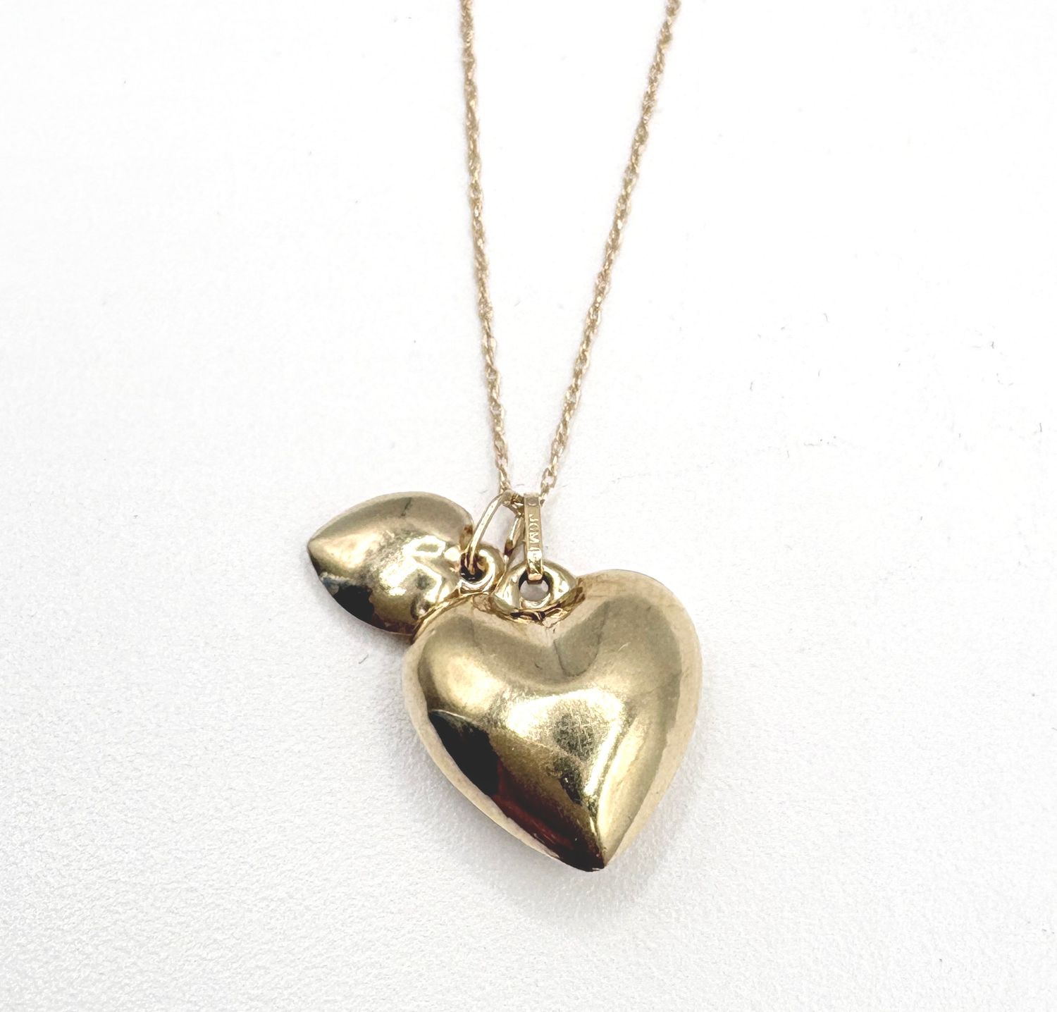 14KY DOUBLE HEART PENDANT WITH CHAIN 18"