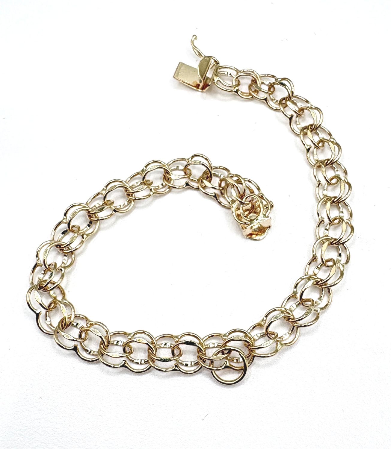 14KY DOUBLE LINK CHARM BRACELET 7.5"