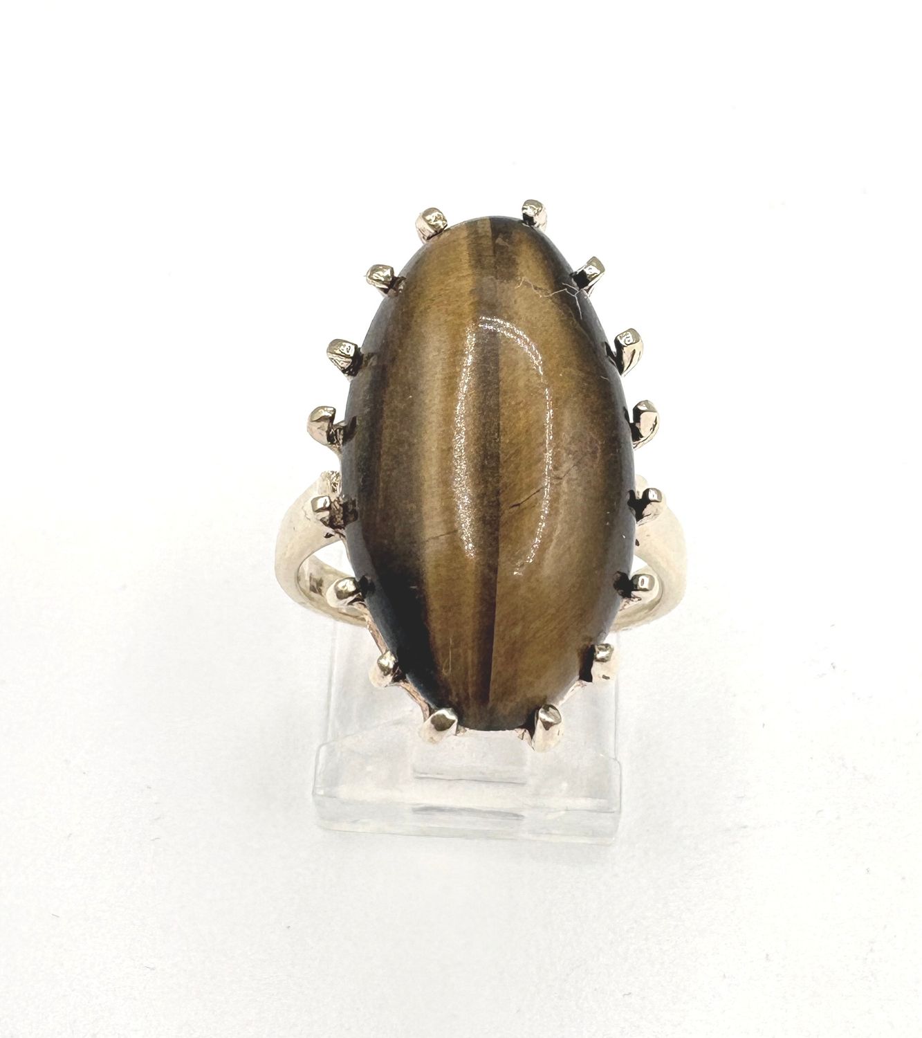 14KY  12X24MM TIGERS EYE RING SIZE 7.5