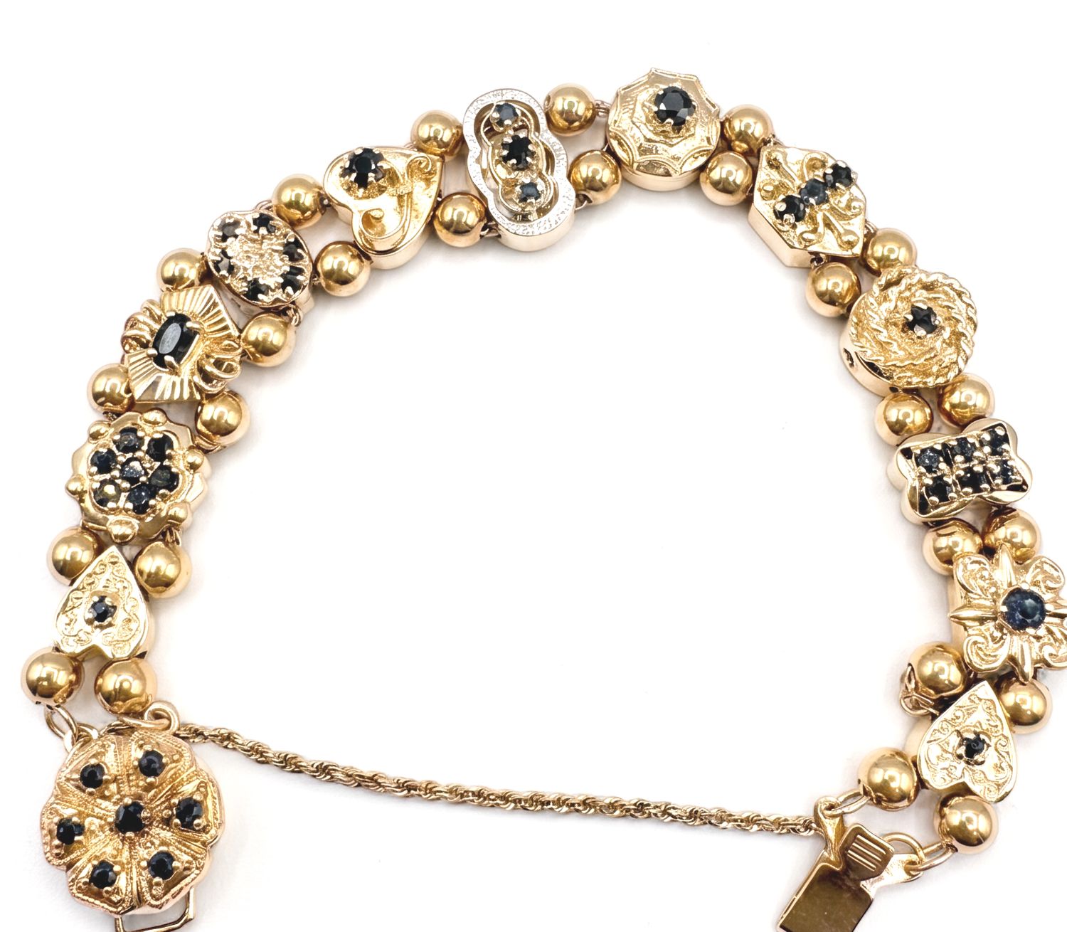 14KY GOLD SAPPHIRE  SLIDE CHARM BRACELET 7.5