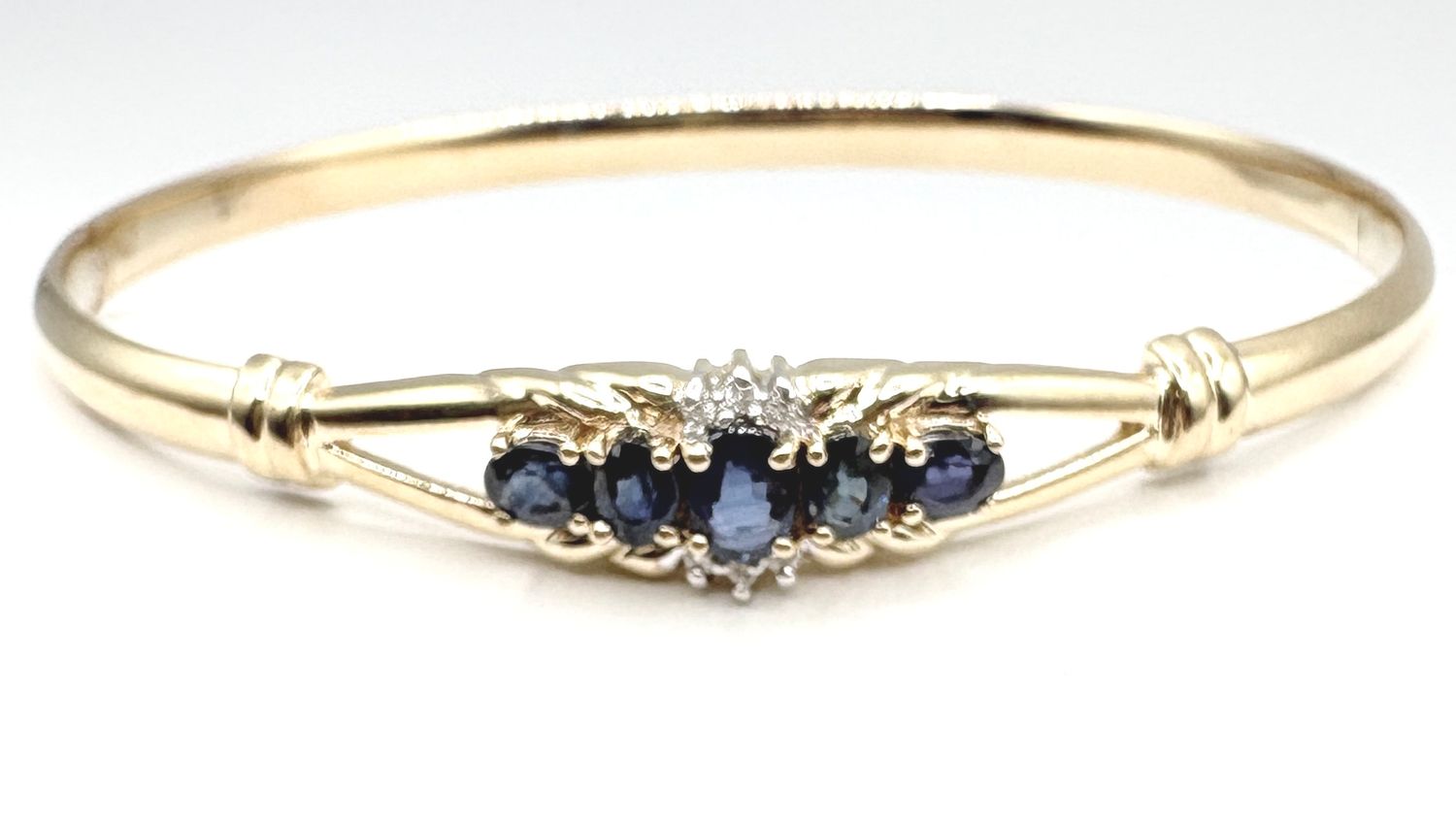 14KY SAPPHIRE &amp; DIAMOND ACCENT HARD BANGLE BRACELET 8"