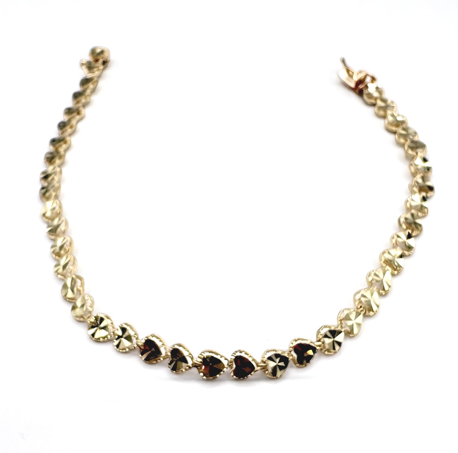 14KY DIAMOND CUT HEART BRACLELET 7.5"