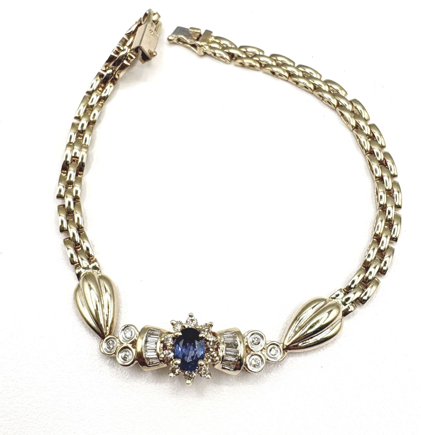 18KY SAPPHIRE &amp; DIAMOND PANTHER LINK BRACELET 7.5"