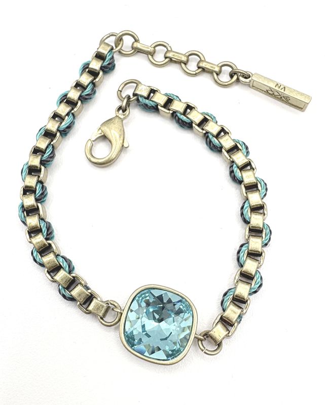 BRASS &amp; RIBBON BLUE STONE BRACLELET BY SILPADA 8"