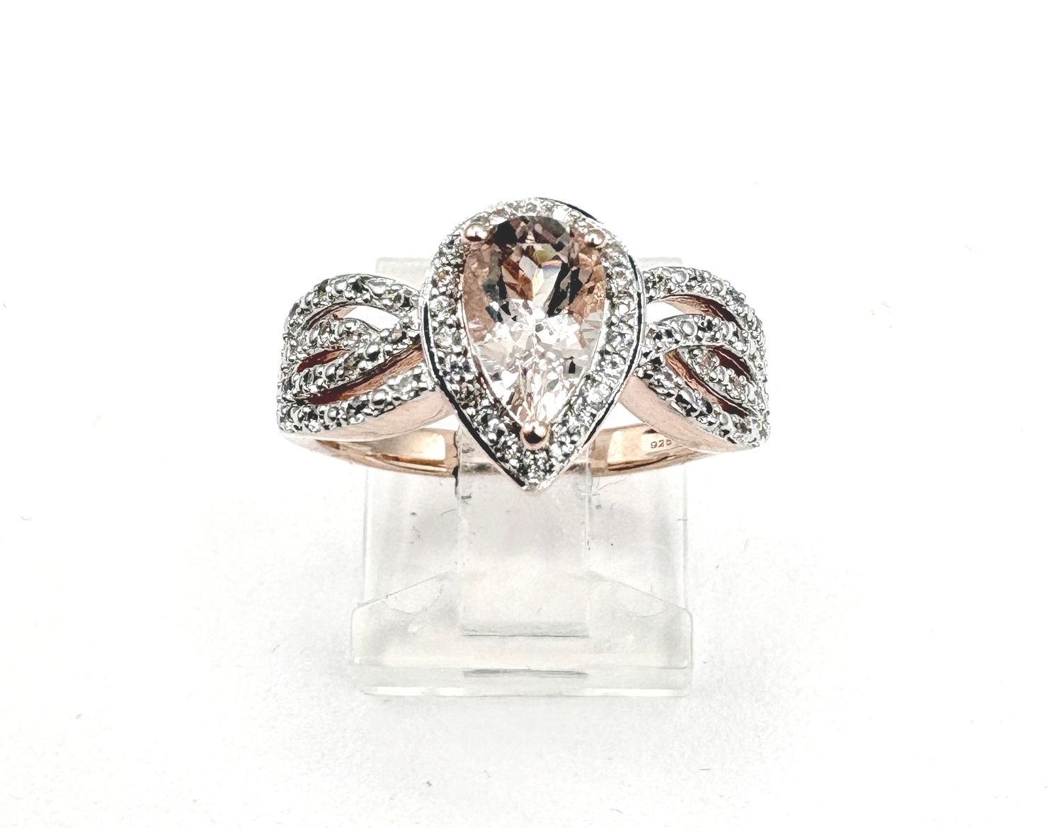 STERLING ROSE GOLD PLATED MORGANITE RING SIZE 7