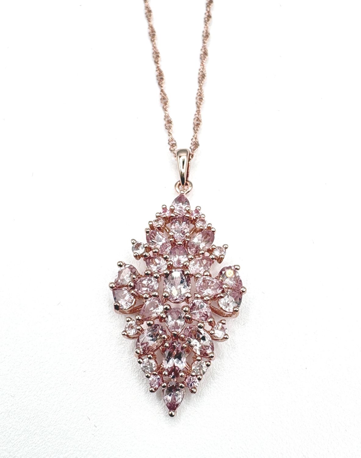 STERLING ROSE GOLD PLATED MORGANITE PENDANT WITH CHAIN 18+2"