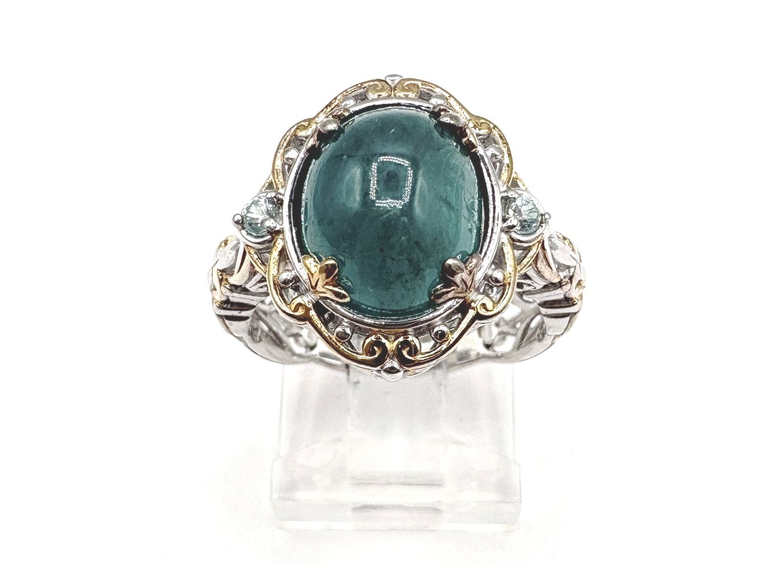 STERLING GOLD PLATED GRANDIDIERITE &amp; WHITE ZIRCON RING SIZE 7
