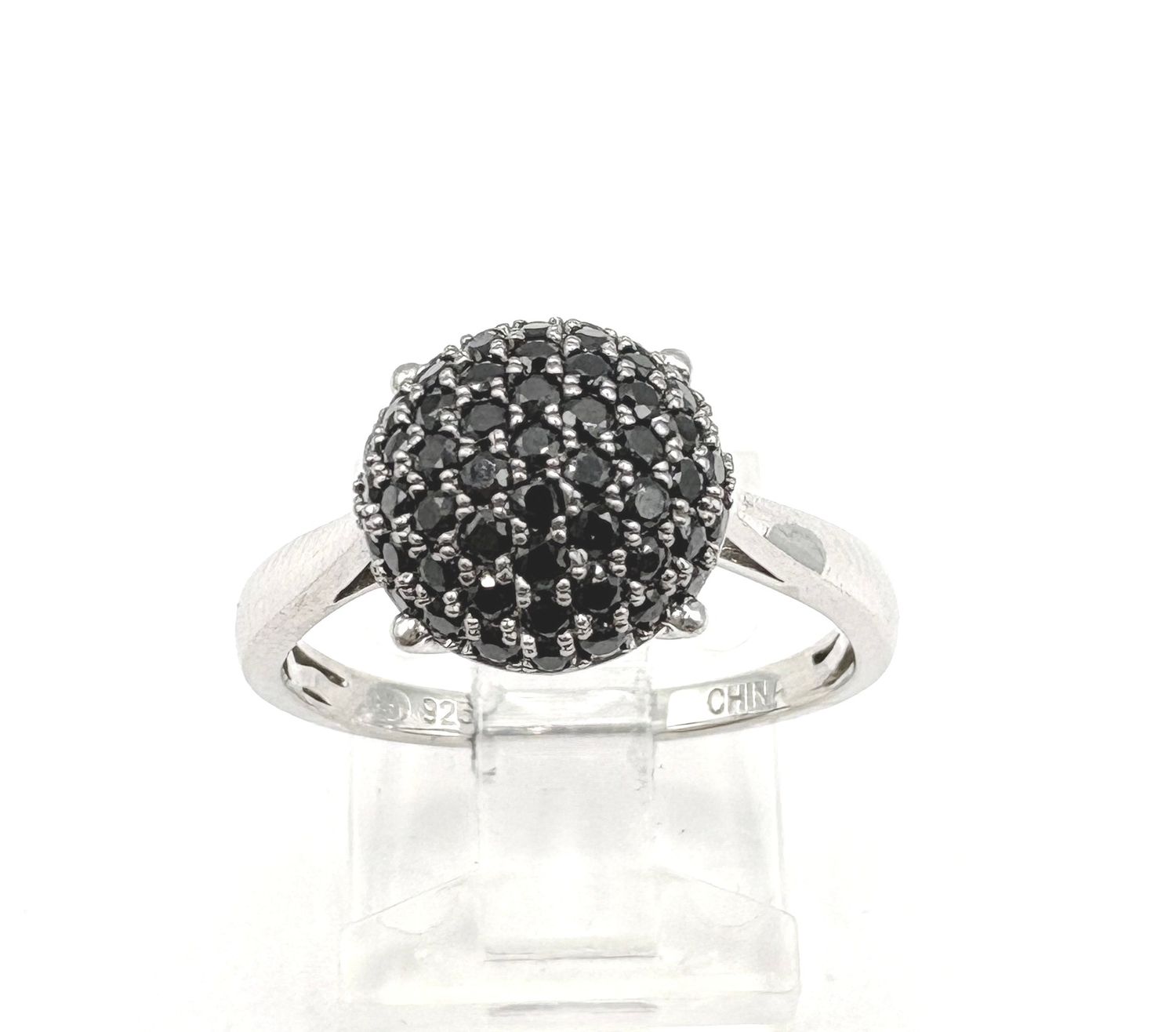 STERLING BLACK SPINEL DOME RING SIZE 8