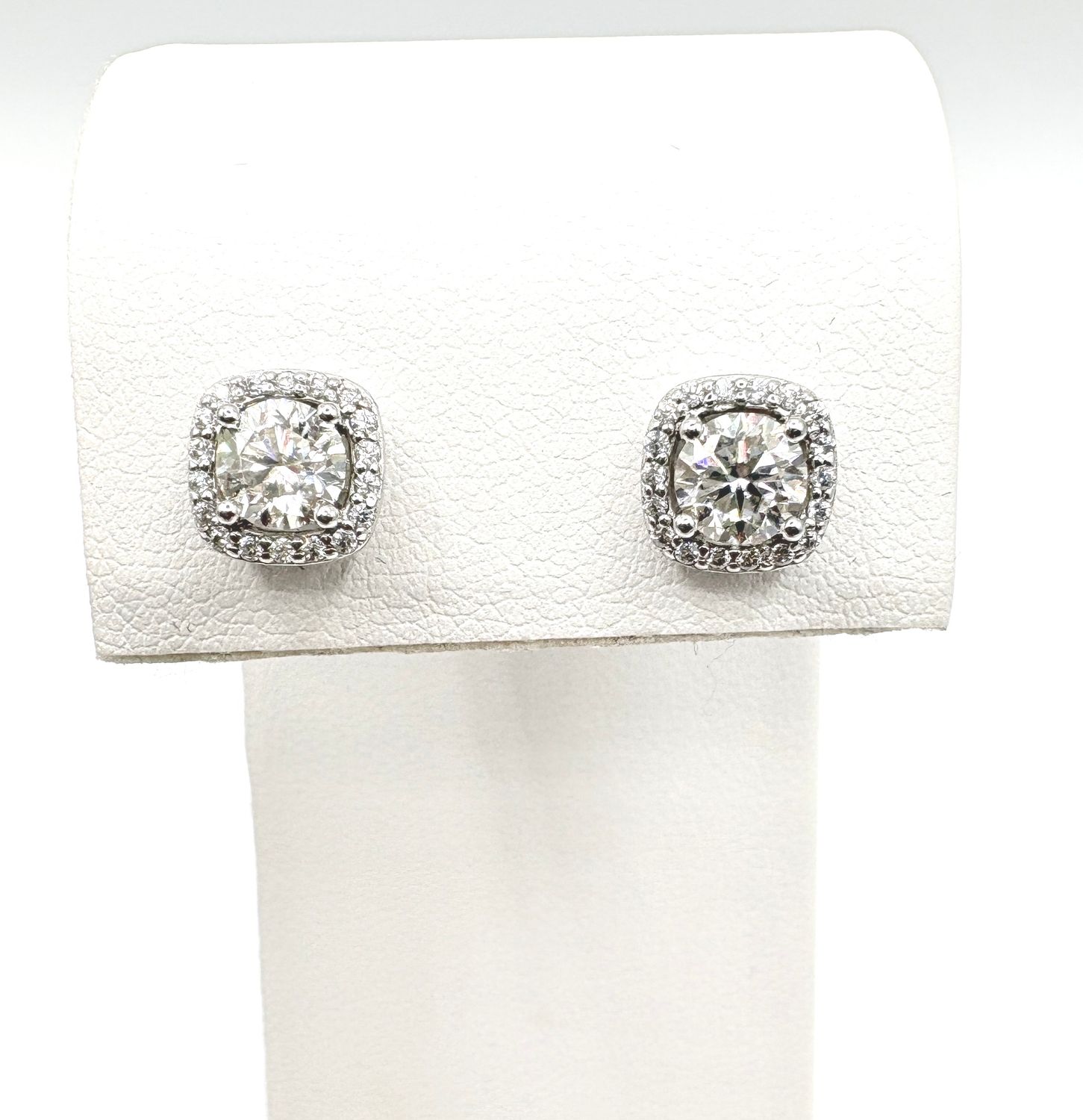 STERLING CZ SQUARE HALO STUD EARRING