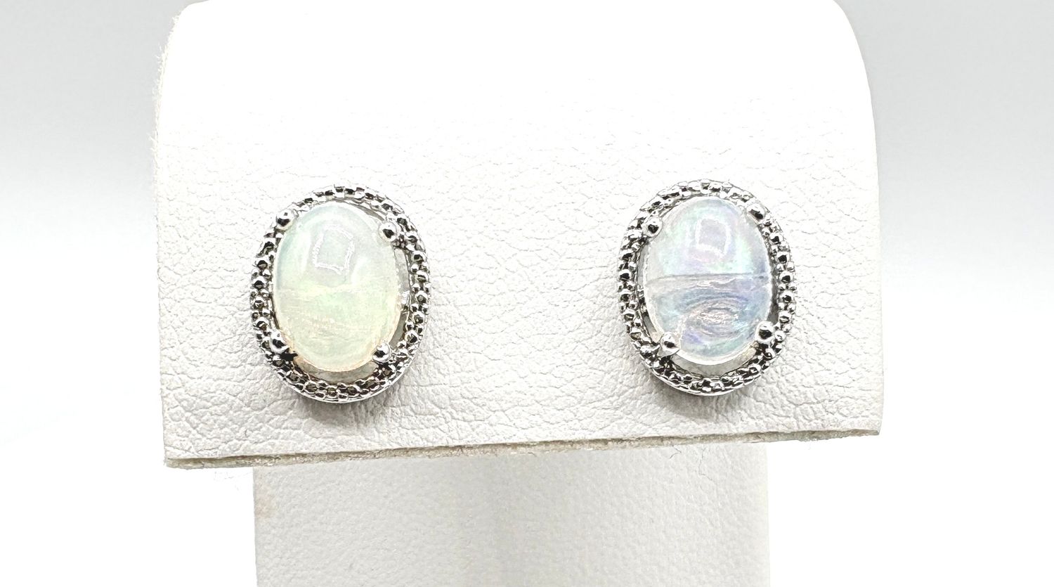 STERLING CABOCHON OPAL STUD EARRING