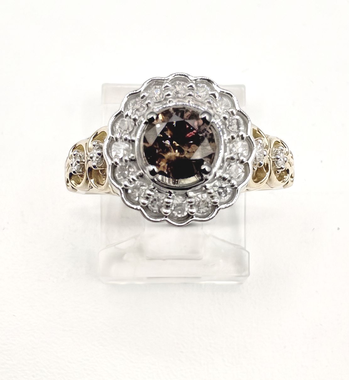 14KY CHOCOLATE &amp; WHITE  DIAMOND RING SIZE 7