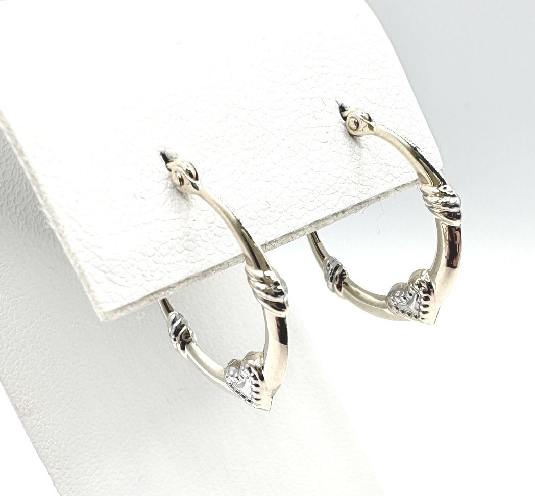 14K  TWO TONE HEART HOOP EARRING