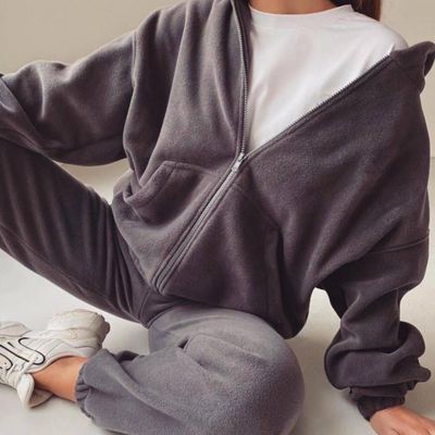 High Quality Unisex Sweatsuit 2 Piece Set Women Jogging Suits Gary Zip Hoodie Two Piece Pants Set Tracksuits