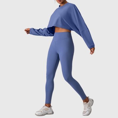 Wholesale Loose Long Sleeve Crop Top Work Out Leggings Sets for Women Two Piece Clothing Athletic Wear Jogging Suits Gym Clothes