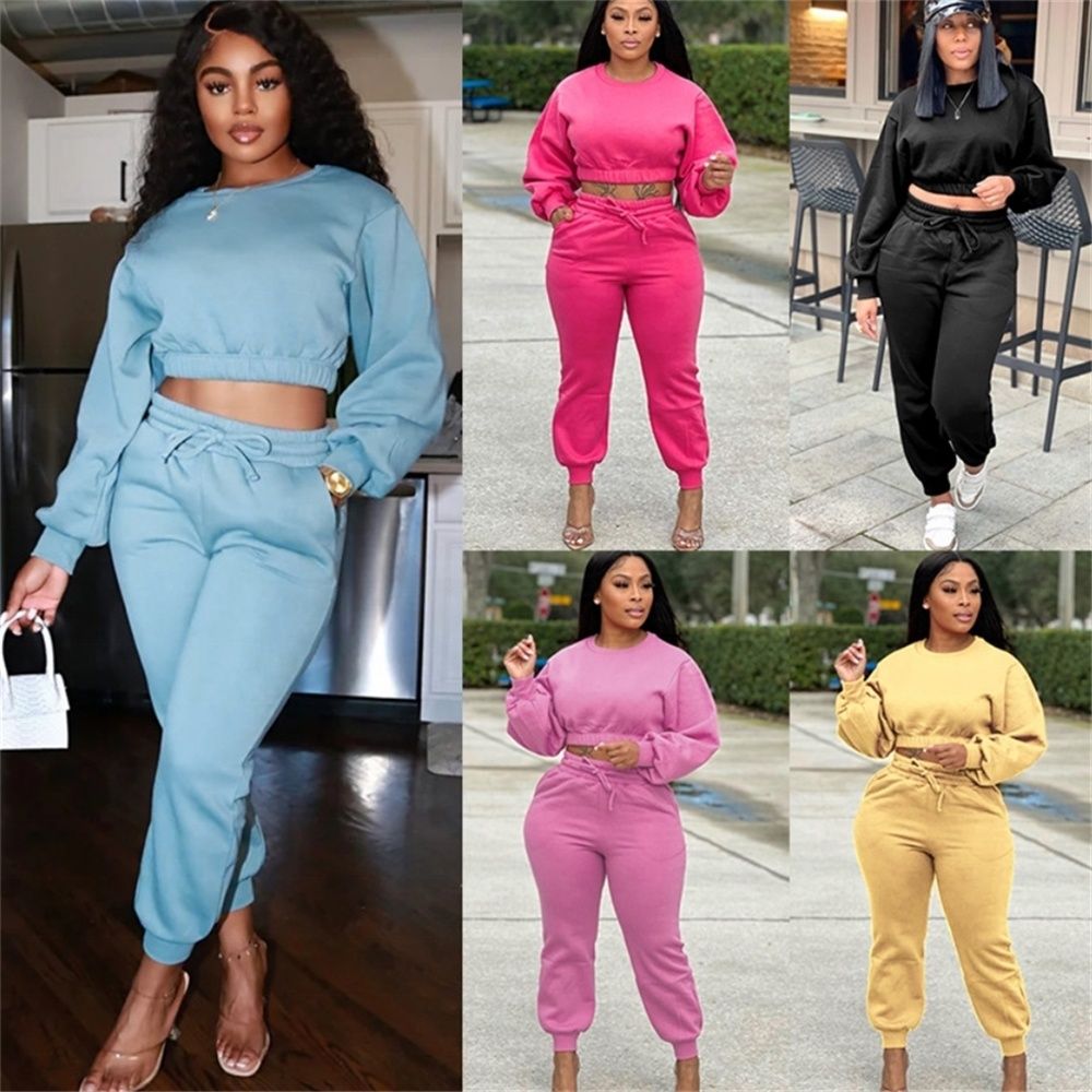 ZHEZHE High Quality Custom Logo Plain Fleece Women&#39;s Tracksuit Suit Women Jogging Sweat Suit Set 2 Piece Set Active Wear