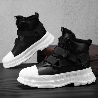 Popular High-cut Cotton Thick-soled Size 39-44 Microfiber Ultra-light Rubber Plastic Sole Sneakers for Men