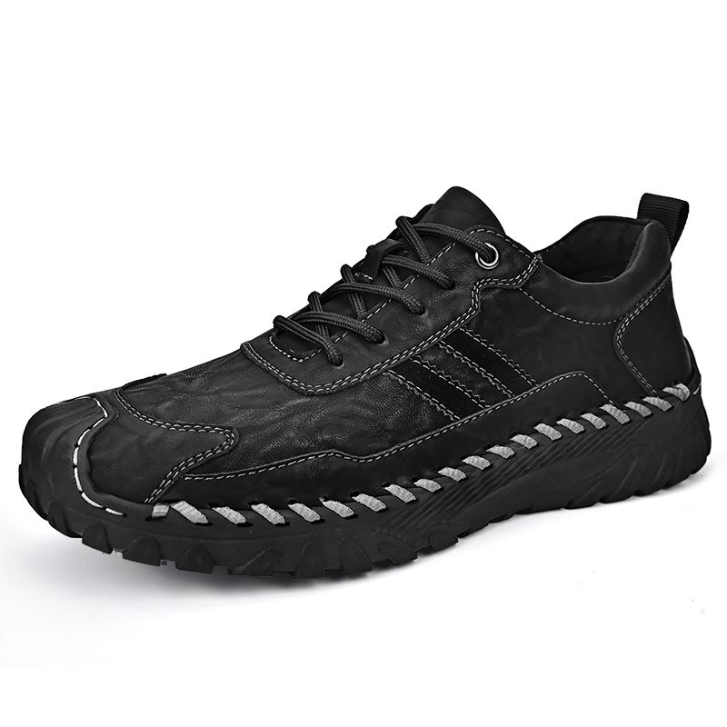OEM Service Custom LOGO Genuine Leather Handmade Sewing Outdoor Sneakers Casual Walking Shoes for Men