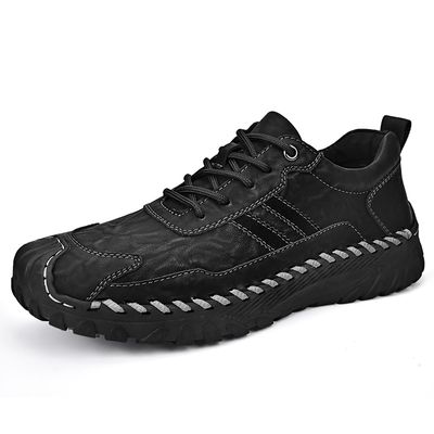 OEM Service Custom LOGO Genuine Leather Handmade Sewing Outdoor Sneakers Casual Walking Shoes for Men