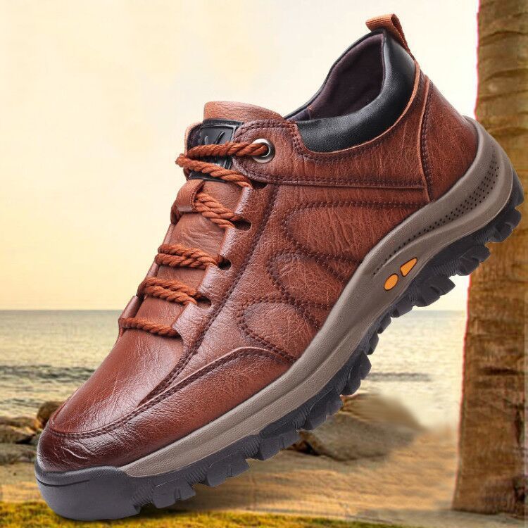 Rubber Out-sole Anti slip Lace up Mens Pu Upper Walking Style Shoes Waterproof Walking Shoes for Men