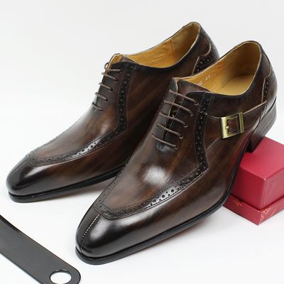 Popular Classic Italian Design Leather Men Shoes Office Business Wedding Dress Shoes Lace up Buckle Strap Oxford Shoes for Men