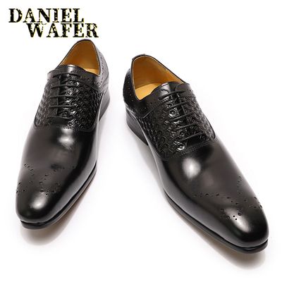 Oxfords  Toe Lace-up Shoes Men Genuine Leather Business Dress Shoes Men for Wedding Party Office Fashion Shoes