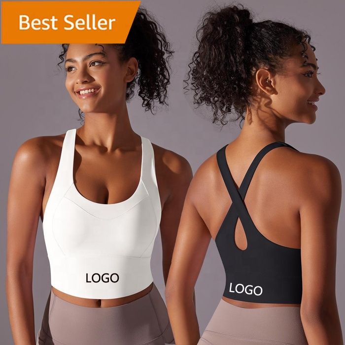 Women Crisscross Back Permanent Cup Pad Running High Impact Support Push up Yoga Workout Fitness Bras Tank Crop Top Sports Bra