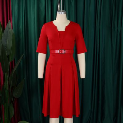 D533 Latest Design Spring Ladies Office Dresses Women Casual Solid Color Elegant A-line Career Dresses for Ladies Africa Dress