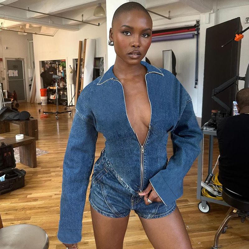 Fashion Denim Women's Crop Jacket Coats Streetwear Zipper Denim Jeans Autumn Winter Shorts Jacket for Women Fashion Denim Women's Crop Jacket Coats Streetwear Zipper Denim Jeans Autumn Winter Shorts Jacket for Women