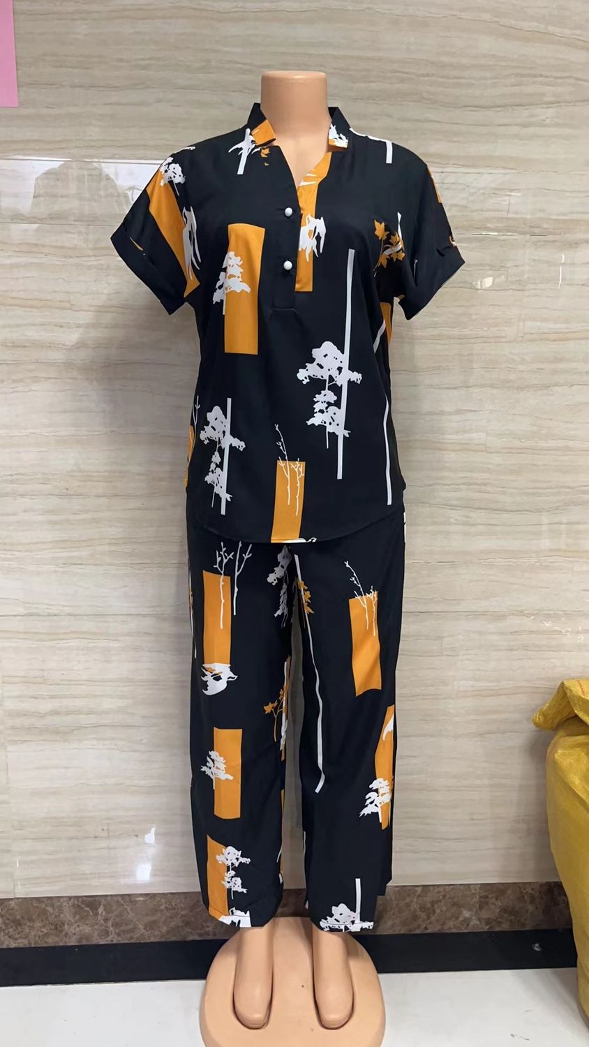 Spring and Autumn African Women&#39;s Clothing Long Shirt Top + Trousers Two-piece Set Fashion New Printed Loose Casual Set Suit