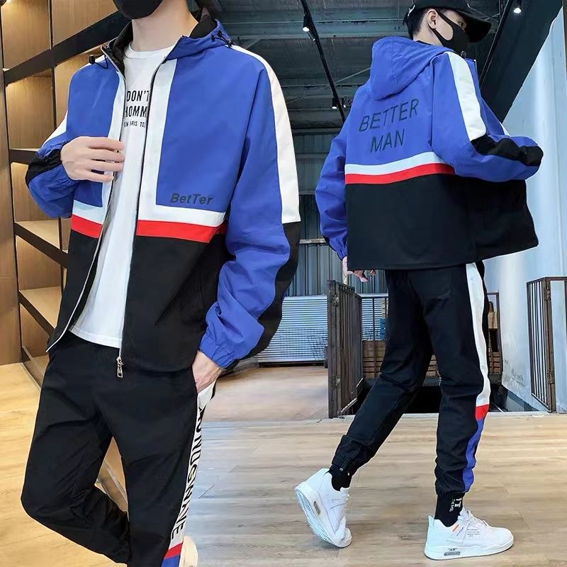 Ensemble de survêtement deux pièces pour homme, vierge, avec logo personnalisé, idéal pour le sport, l'entraînement et le jogging.