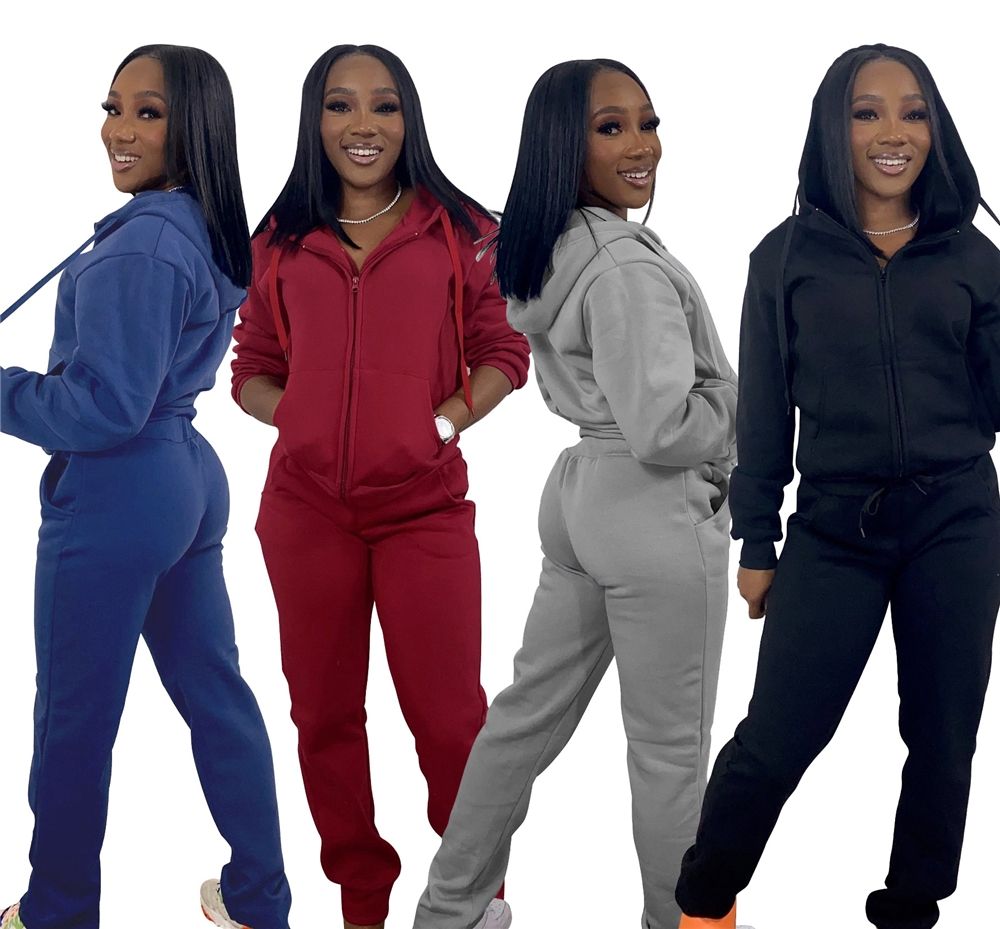 Ensemble ZHEZHE automne-hiver décontracté à manches longues, sweat-shirt à capuche zippé et pantalon de jogging pour femme - Vêtements de sport