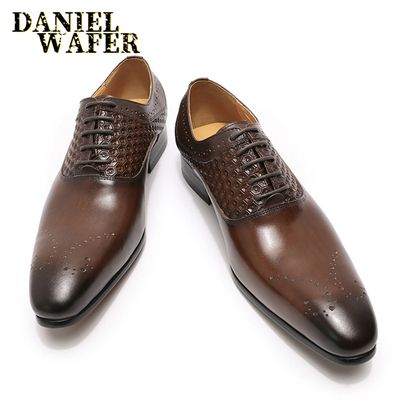 Oxfords  Toe Lace-up Shoes Men Genuine Leather Business Dress Shoes Men for Wedding Party Office Fashion Shoes